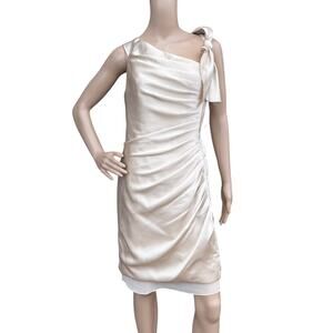 White by Vera Wang Champagne Asymmetrical Bow Pleated Dress NWT 10